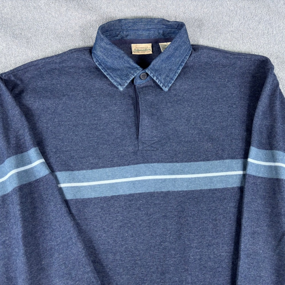 Vintage St Johns Bay Rugby Shirt Mens L 90s Cotton Long Sleeve Polo Denim Collar